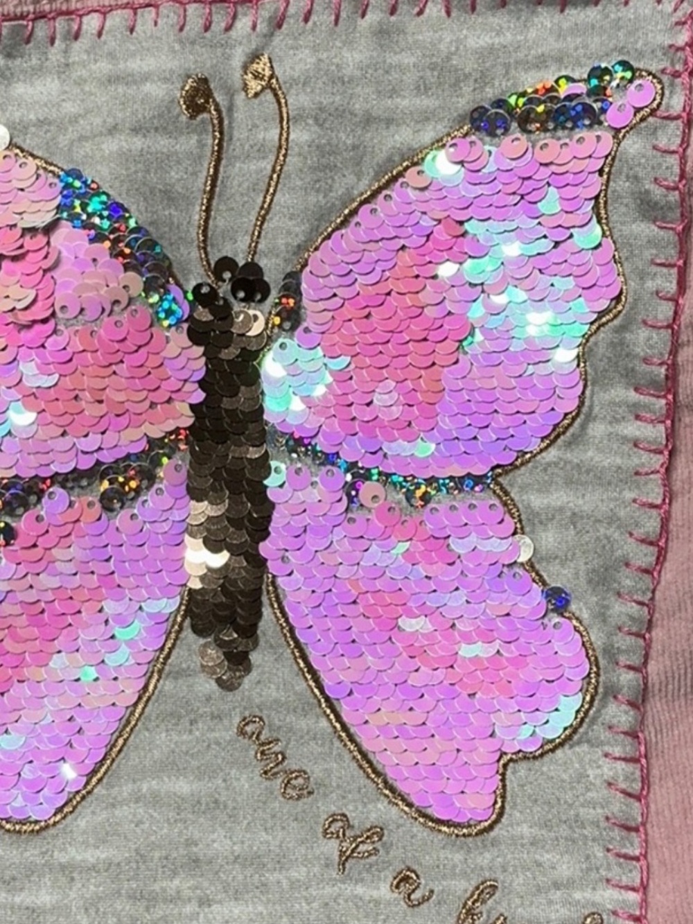 Upcycled Pink Corduroy Sherpa Kids Jacket with Sequin Butterfly - Picture 3 of 9